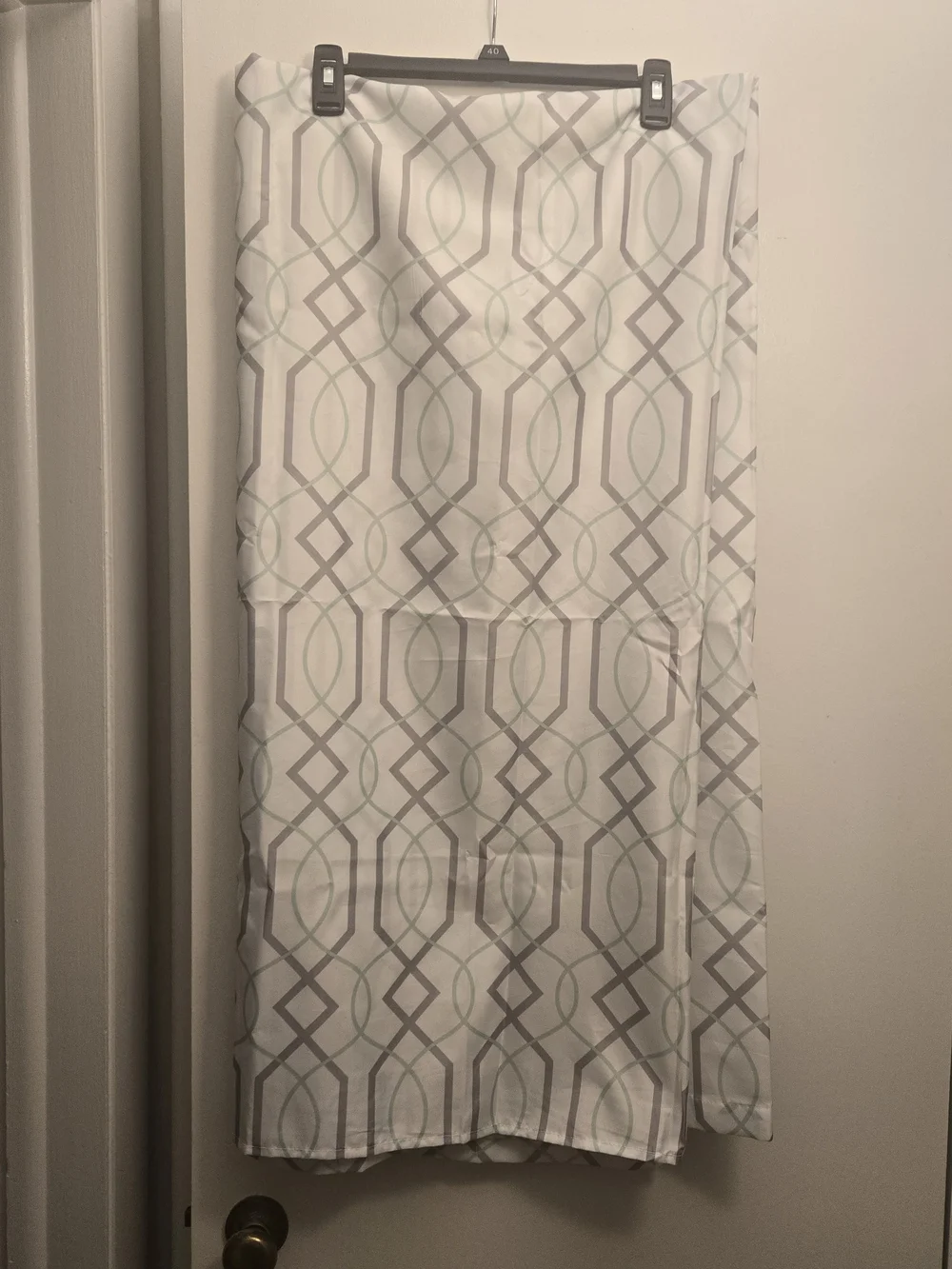 Geometric Pattern Shower Curtain Panel - White with Gray and Mint
